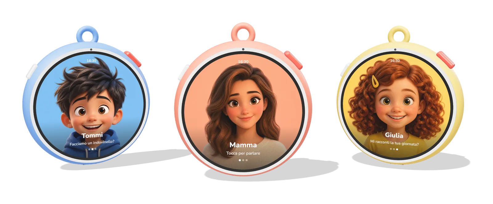 The three characters on three devices