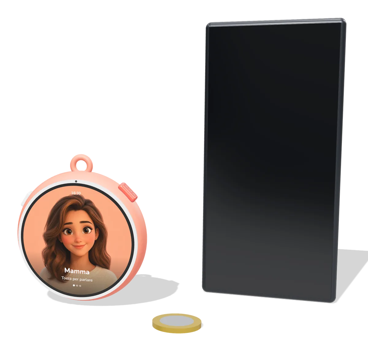 The device next to a smartphone and a 1 euro coin